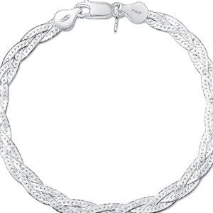Made in Italy, 925 Sterling Silver Braided Herringbone Chain Bracelet